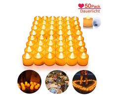 LED Bougies, Sinicyder 50 Pcs Photophore sans flamme sans fumée LED pour la arbre de Noël, Saint Valentin, Pâques, mariage, fête, extérieur, lumières de thé lumineuses sans flamme, blanc chaud