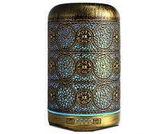AUKBEC Frais Aromathérapie Humidificateurs Fer Forgé Brume Diffuseur Cylindrique Purificateurs dair 250ML Silencieux Nébulisateur, 4 Timers Et 7 Lumières Colorées, sans Eau Auto-Off Bronze,EU