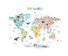 DECOWALL DLT-1615 Carte du monde Animaux Autocollants Muraux Mural Stickers Chambre Enfants Bébé Garderie Salon (Extra Grand)