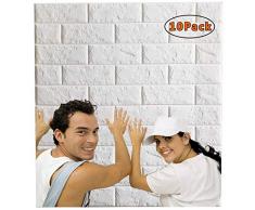 Arthome Papier Peint 3D Brique Adhesif, 77cm x 69cm, Etanche, Épais, Blanc Papier Peint Pierre 3D, Pour la Décoration de la Maison Bricolage (10 Pcs)