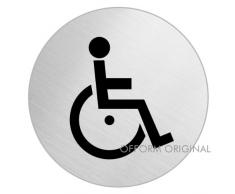 OFFORM Plaque de porte en acier inox brossé, pictogramme "Handicapés", Ø 100 mm No.7723