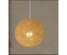 Lustre Moderne Boule Rotin LED E27 Abat Jour Lampes Suspendues Restaurant Pendentif Lumière (Ampoule Non Inclus)