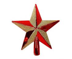 fangkuai Scintillaitle 3D Cimier De Sapin De Noël Etoile, Décorations Sapin De Noel, Brillantes/Paillettes, Rouge Et Or, 20Cm(7.87)