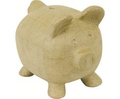 Décopatch MA018C - Un support Décopatch en papier pulpé brun 26x19,5x22,5 cm, Tirelire cochon
