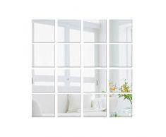 JNCH 16pcs Stickers Miroirs Autocollants Carrés Miroir Mural Adhésif 3D Décoratif Acrylique Amovible pour Salon Chambre Maison Décoration Intérieur