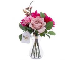 Fleurs Artificielles - Mélange 10 Fausses Fleurs avec Vase - Bouquets Fleurs Aspect Réaliste (Rose/Chrysanthème/Hortensia) pour Arrangement Floral, Mariage, Décoration - Bouquet Artificiel Multicolore