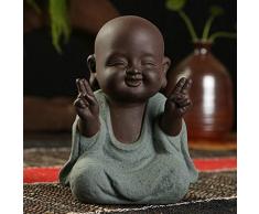 LKXZYX Statue Bouddha Statuette Exterieur boudha Deco Interieur Jardin Grande Miniature Statues de Bouddha Petit Moine Décoration Géomantique Figurines Sable Mauve Théière