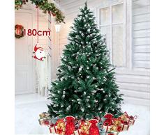 amzdeal Arbre de Noêl Sapin de Noël Artificiel 180cm Christmas Tree,Naturel Pin Blanc Enneigé, Matière PVC,Base Métallique Stable,Xmas Party Décoration