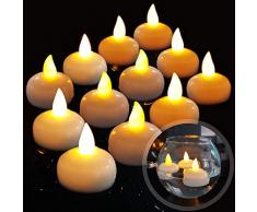 Diyife 12 LED Bougie Flottante sans Flammes, Batterie éTanche LumièRes De Thé LED Vacillantes Flotter sur leau pour Mariage, FêTe, Centre De Table, Piscine Et Spa (Blanc Chaud)