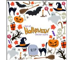 Kesote 8 Feuilles dAutocollants dhalloween pour Fenêtre et Vitrine Autocollants de Happy Halloween, Citrouille, Chat, Chauve-Souris et Fantôme Stickers de Décoration pour Halloween