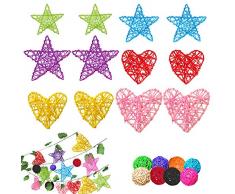 EQLEF Rotin Decoration, Boules de rotin en Osier Coeur Pentagram Décor Haning Ornements Pendentif pour Table de fête de Mariage Arbre de Noël Home Cell Vase Garden (Pack de 20 pcs)