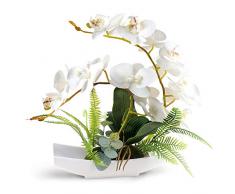 Yobansa Décoratif Real Touch Faux Orchidée Bonsaï Fleurs Artificielles avec Imitation Porcelaine Pots De Fleurs Phalaenopsis Fleurs Arrangements pour La Décoration De La Maison (White)