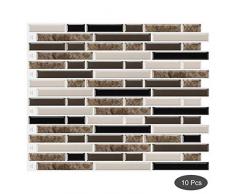 decalmile 10 Pièces Stickers Carrelage 3D 28x23,5cm Marbre Brun Carrelage Adhésif Mural Cuisine Salle de Bain Carreaux de Ciment Mural Décoration