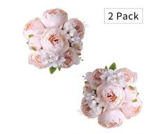 Tifuly 2 pièce Artificielle Bouquets De Pivoines, Réaliste Pivoines De Soie Faux Bouquet De Fleurs pour La Maison De Mariage Bureau Fête Décoration, Arrangements Floraux (Rose Pêche)