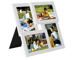 SONGMICS Cadre Photo, Pêle-mêle Capacité 4 Photos, Taille Photo 10 x 15 cm, Gallerie Photo, Vitre en Verre, Blanc RPF25WT