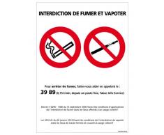 Interdiction de Fumer et Vapoter - Adhésif Autocollant Sticker - Dimensions 150 x 210 mm - Garantie 10 ans - Panneau défense de Fumer et Vapoter