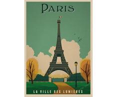 JW-online Vintage Voyage Paris/Londres Poster Rétro Kraft Voyage Poster décoratif Bricolage Mur Autocollant Accueil Bar Affiches Décoration Enfant Cadeau,14,30x21