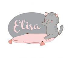 Sticker De Porte Personnalisable avec Le Prénom de Votre Enfant - Petit Chaton - Dimensions 17.5 x 10.7 cm - Adhésif