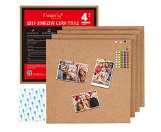 Magicfly 4PCS Tableau de Liège Mural Panneau dAffichage de Photo en Liège Autocollant Auto-adhésives Décoratif 40pcs Punaises pour Bureau Maison Ecole (Carré 30 x 30cm)