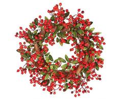 WElinks Couronne de Fleurs artificielles - Récolte dautomne - Baies Rouges - Décoration de Porte dentrée - Baies Rouges - Décoration Murale - Décoration de Noël - Halloween 60cm