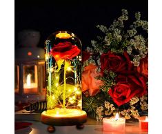 MMTX Rose Enchantée sous Cloche, la Belle et la BêTe Lumière Rose Eternelle avec 8 ModèLes dans Un DôMe en Verre avec Télécommande pour Cadeau danniversaire de Mariage Saint-Valentin NoëL