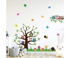 Stickers adhésifs Enfants | Sticker Autocollant arbre et hiboux - Décoration murale chambre enfants | 120 x 60 cm