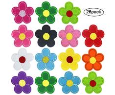 26 Pièces Broderie Patch Thermocollant Ecusson à Coudre, Fleur Tournesol Coudre sur Fer sur Patches, Badge Brodé Applique Autocollant de Patch pour Vêtement T-shirt Jeans Veste Sac