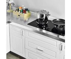 Prosperveil Autocollant en Aluminium de Cuisine Anti-Huile Auto-Adhésif pour Armoires Tiroirs Étagères (Argent, 60 * 300cm)