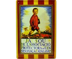 ART ESCUDELLERS Affiche Poster publicitaire de Plaque métallique avec Dessin Retro Vintage de la Catalogne/lEspagne. Tin Sign. 30 cm x 20 cm (ENSENYANÇA CATALANA)
