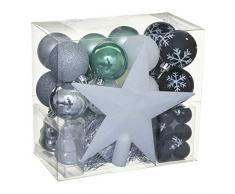 WEB2O Lot déco Noël - Kit 44 pièces pour décoration Sapin : Guirlandes, Boules et Cimier - Thème Couleur : Argent, Noir & Bleu