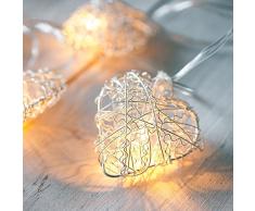 Lights4fun Guirlande Lumineuse LED à Piles avec 10 Coeurs Argentés en Grillage