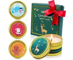 SCENTORINI Coffret Bougies Parfumées de Noël Bougies à la Cire Végétale (Pomme Cannelle, Bois de Cèdre, Pain dépices, Eau de Vie Sherry)