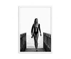 UDIYXC Affiches et Posters de Femme de Mode Surf Poster sur Toile peignant des Images murales Blanches et Noires 80x100cm