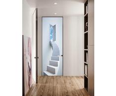 FLFK Escaliers en Spirale Blanche Autocollant Porte Affiche 3D pour Cuisine Chambre Salle de Bain Auto-adhésif Amovible Murale Décoration 77X200cm