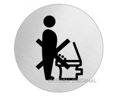 OFFORM Plaque de porte en acier inox brossé, pictogramme "Asseyez-vous", Ø 75 mm No.39010