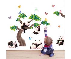 decalmile Stickers Muraux Panda Branche Autocollant Décoratifs Papillons Animaux Décoration Murale Enfant Chambre Bébé Pépinière