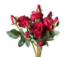 Hawesome 6 pièces roses artificielles Bouquet de Roses fleurs en flanelle décors fleuris nuptiale bouquet de mariage décoration dintérieur Article de décoration Generic rouge