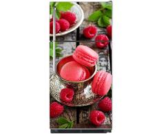 Sticker autocollant frigo Macarons Framboises Feuille de Menthe 70x170cm SAEFR1015 (Fond Blanc)