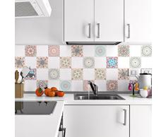 24 Stickers adhésifs carrelages | Sticker Autocollant Carrelage - Mosaïque carrelage mural salle de bain et cuisine | Carrelage adhésif - mandala - 10 x 10 cm - 24 pièces