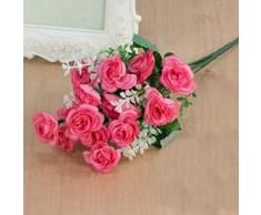 1 Bouquet 15 têtes Rose artificielle fleur Décoration de Noël Fête de mariage Décor floral Bouquet, Imitation soie, rose foncé, Taille M