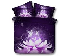 Sticker superb Violet Élégant Fleur Rêver Receveur Housse de Couette avec Taie doreiller, Jardin Floral Romantique Femme Parures de Lit avec Fermeture éclair (Fleur et Papillon, 220_x_240_cm)