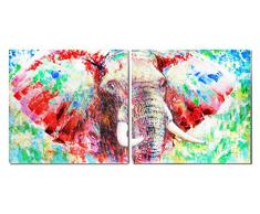 Meubletmoi Peintures sur Toile Cadres décoratifs murals diptyque Multicolore - Tableaux décoration éléphant - Sauvage