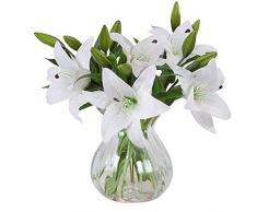 MEIWO Fleurs Artificielles, 5 Pcs Real Touch Latex Artificial Lilies Flowers dans Les Vases Bouquets de Mariage/Décoration Intérieure/Party/Graves Arrangement(Blanc)