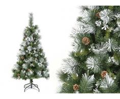 Sapin de Noël artificiel VERT Enneigé semi floqué BLANC avec pommes de pin - Hauteur 1m80 - 609 Branches