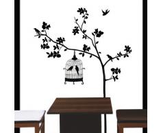 Ambiance-Live Sticker Mural Stickers arbre et cage oiseau
