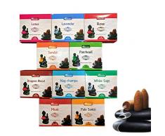 AROMATIKA Lot de 5 paquets de cônes dencens naturels Masala Rétro-flux Combo A composé de 50 cônes de 5 parfums assortis Nag Champa, Sang de dragon, Sauge blanche, Palo Santo, Musc