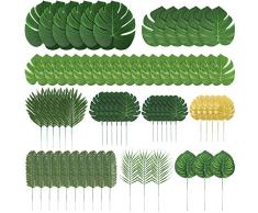 Lot de 70 feuilles tropicales de palmier artificielles dorées Auihiay pour décorations de fêtes, de banquet en plein air