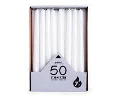 pajoma Lot de 50 bougies - Blanc - Hauteur : 25 cm - Durée de combustion : environ 7 heures.