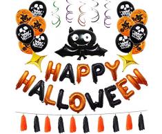 Tian 45pcs Heureux Ballons Halloween squelettes Citrouille squelettes Ballons en Latex thème fête bannière Chauves-Souris étoiles Suspendus tourbillons fête fête décoration