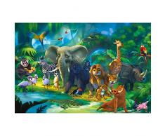 GREAT ART Papier Peint Chambre denfant – Animaux de la Jungle – Décoration Murale Jungle Animales Zoo Nature Safari Aventure Tigre Lion Éléphant Singe (210 x 140 cm)